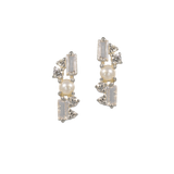Muse | Modern stud earrings with freshwater pearls and baguette cut crystals