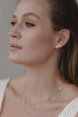 Muse | Modern stud earrings with freshwater pearls and baguette cut crystals