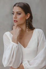 Samantha | Long Modern Pearls Stud Earrings Wedding