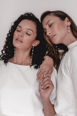 Samantha | Long Modern Pearls Stud Earrings Wedding