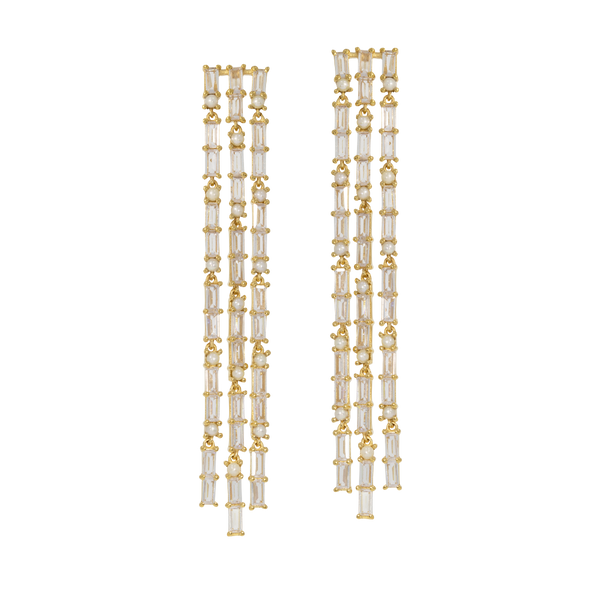 Bravura | Long Elegant Crystal Earrings with Pearls