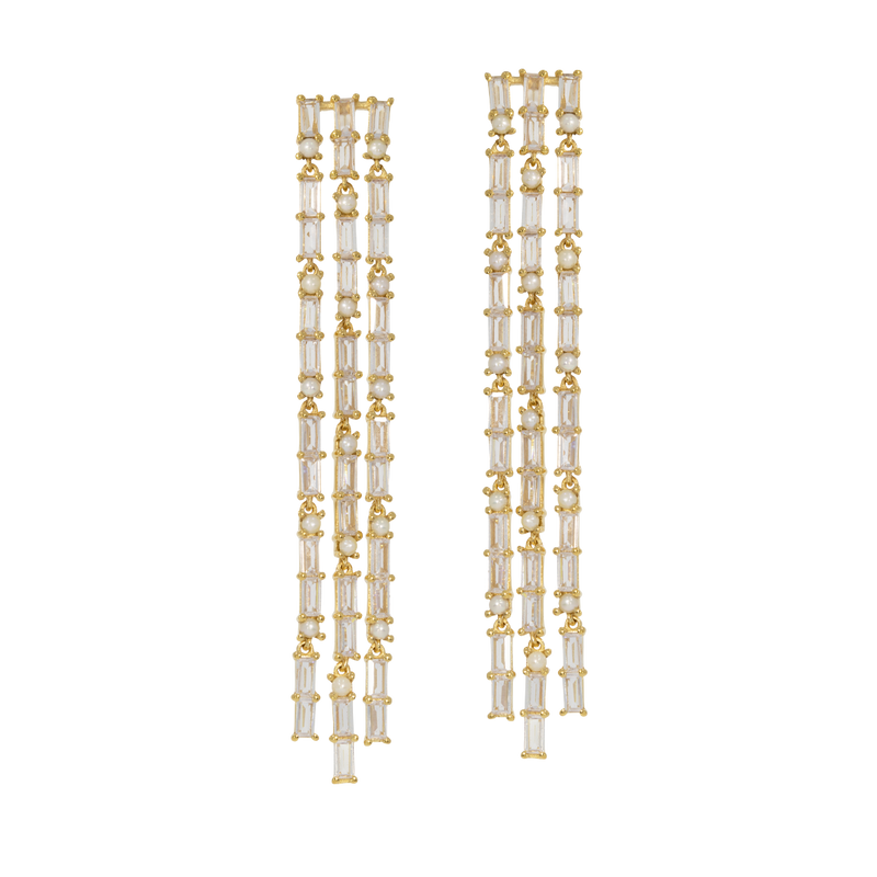 Bravura | Lange Elegante Kristallohrringe mit Perlen