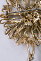Lisner Vintage Brosche 60x40 mm | Goldene Blume mit Aurora Borealis Strass