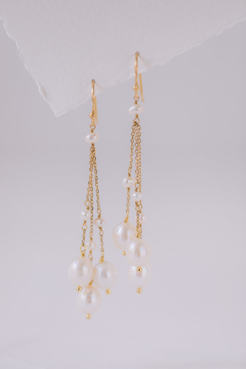 Celestial | Long Bridal Jewelry Pearl Earrings