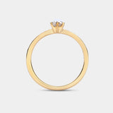 Ring AURA Rund in Gelbgold im Profil – niedrige Sechs-Krappen-Fassung über der mit Diamanten besetzten Ringschiene