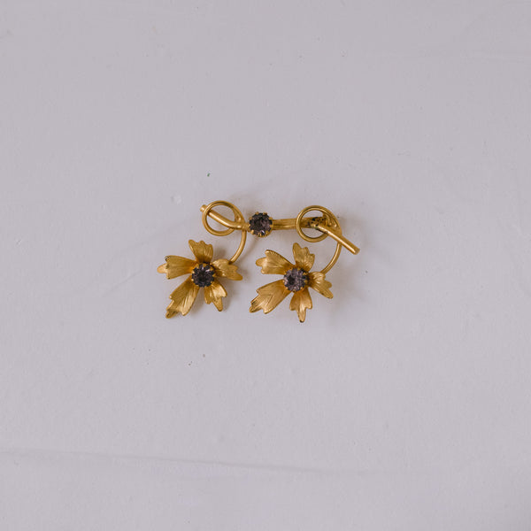 Vintage Blumen-Brosche 48x27 mm | Vergoldet mit Amethyst-Strass