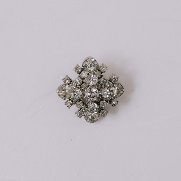 Vintage 1950er Brosche 40 mm | Klare Strass-Kristalle, rhodiniert