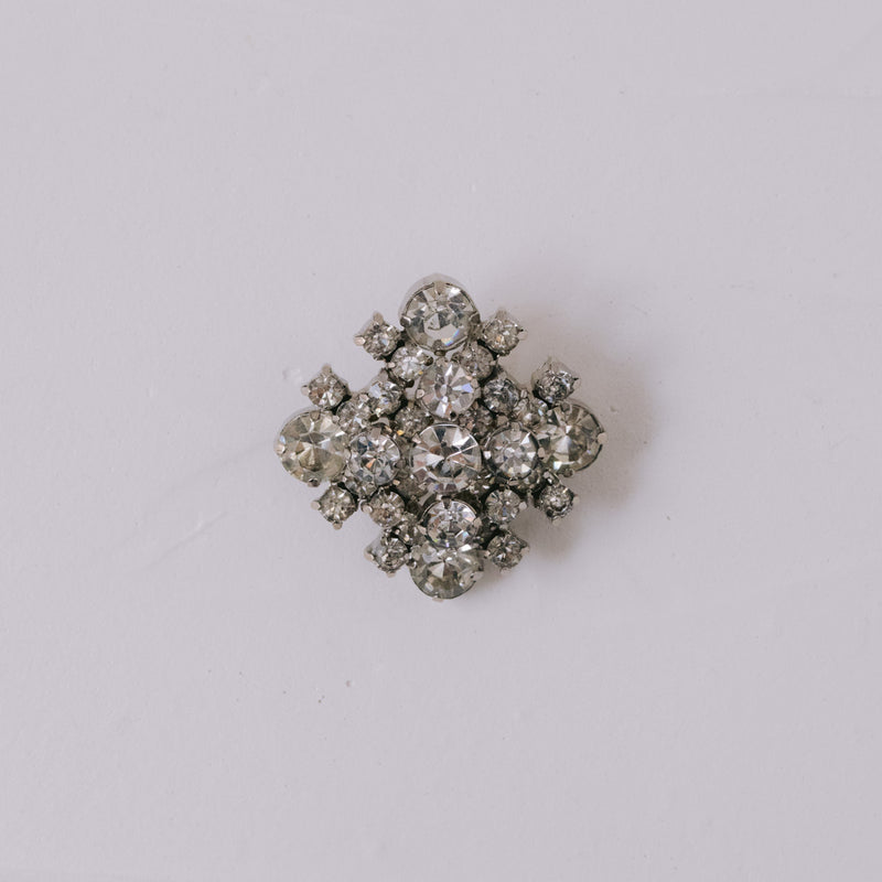 Vintage 1950er Brosche 40 mm | Klare Strass-Kristalle, rhodiniert