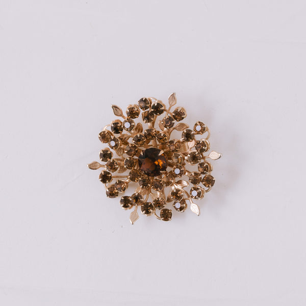 Vintage Blumen-Brosche 47 mm | Vergoldet mit Topas-Strass