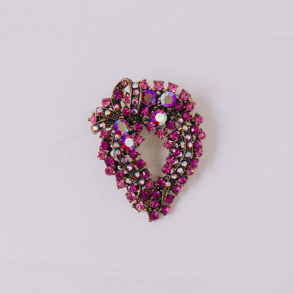 Vintage Brosche 55x44 mm | Fuchsia Strass mit Aurora Borealis
