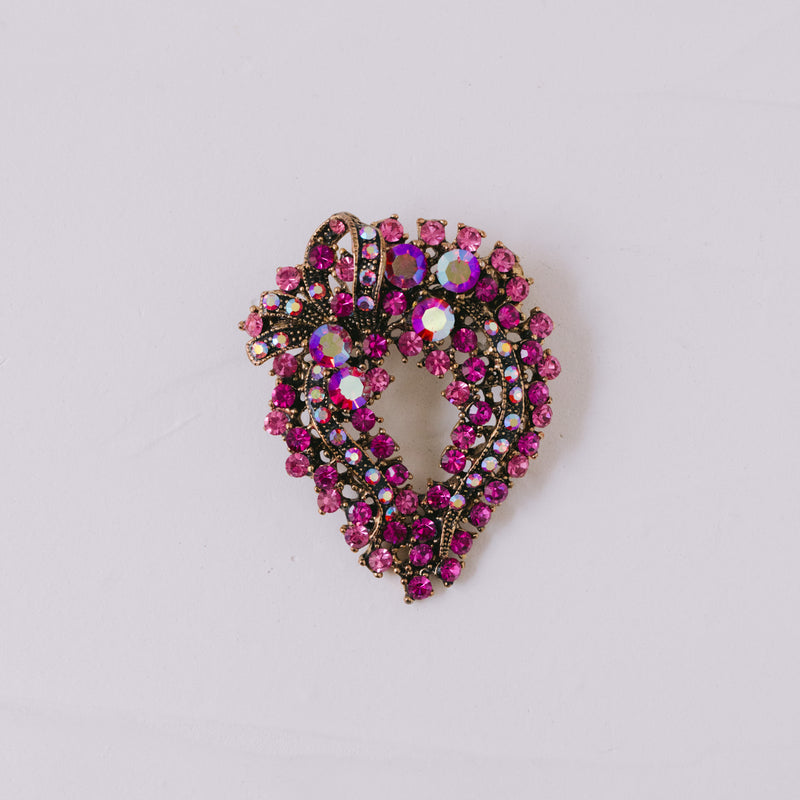 Vintage Brosche 55x44 mm | Fuchsia Strass mit Aurora Borealis