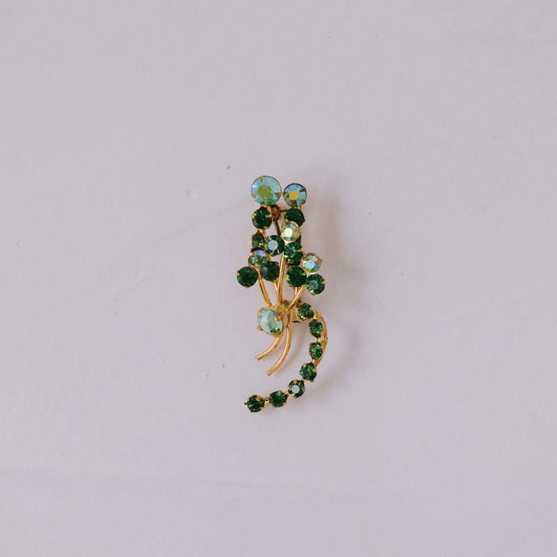 Vintage Brosche 50 mm | Smaragdgrüne & Aurora Borealis Strass-Steine