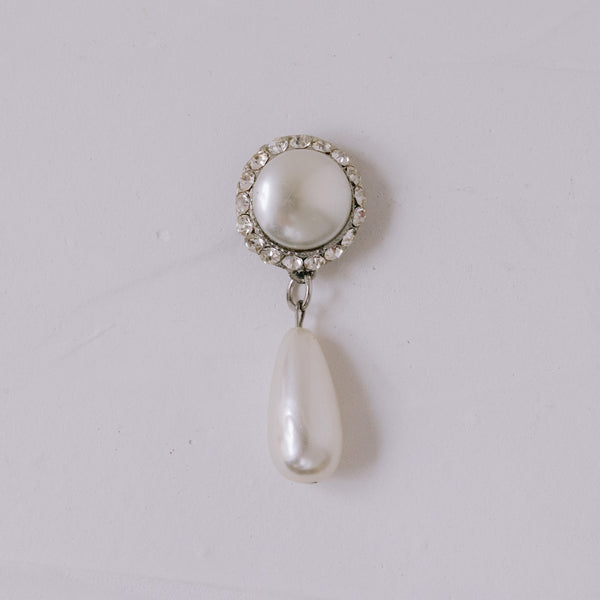 Vintage Perlen-Brosche 63x23 mm | Rhodiniert mit Kristall-Strass & Wachsperlen