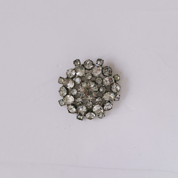 Vintage Brosche rund 40 mm | Klare Strass-Kristalle, rhodiniert