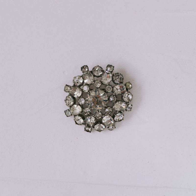 Vintage Brosche rund 40 mm | Klare Strass-Kristalle, rhodiniert