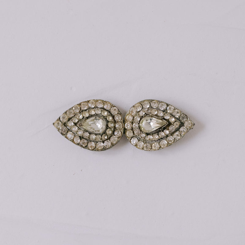 Vintage Doppel-Brosche 1940er | Kristall-Strass Schnalle