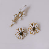 Vintage Schmuck-Set | Weiße Strass-Brosche & Ohrringe vergoldet