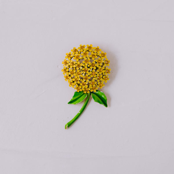 WEISS Vintage Blumen-Brosche 1950er | Emaille Gelb mit Strass