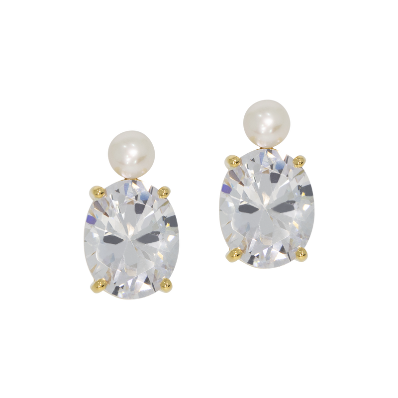 Crystallized Large crystal stud earrings with pearl – juvelan