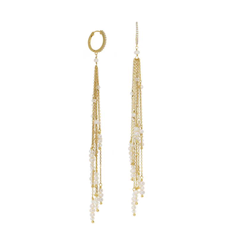 Comet Dust | Lange Glamouröse Ohrhänger mit Perlen und Kristallen