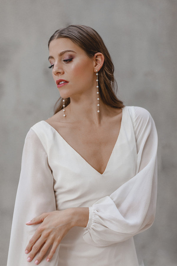 Samantha | Long Modern Pearls Stud Earrings Wedding