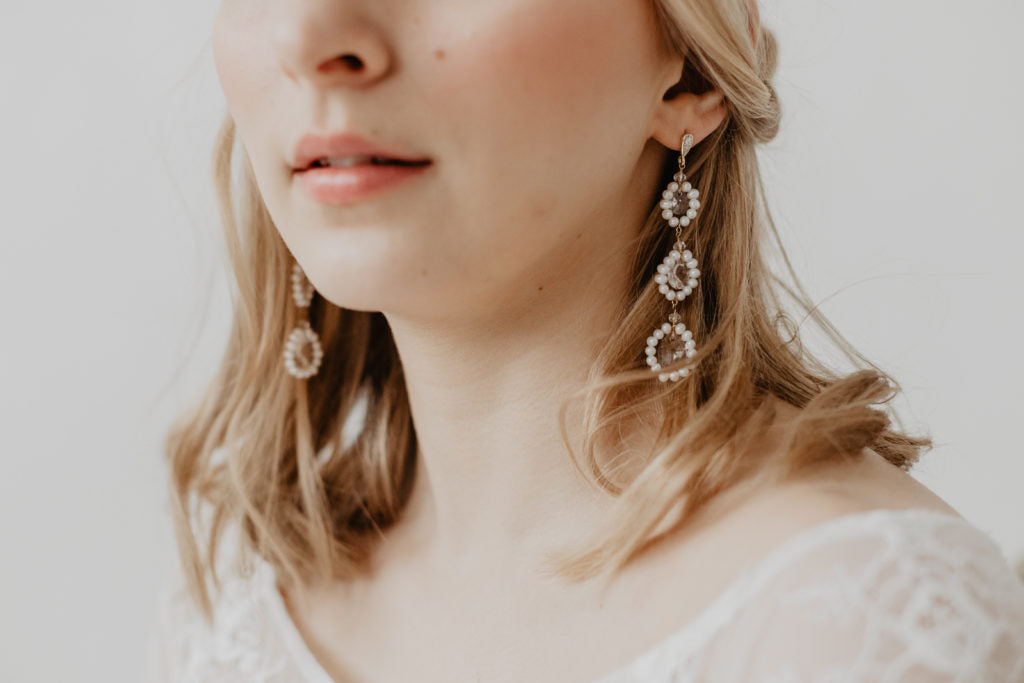 opulenten Braut Ohrringen mit Kristallen und Perlen„My Joy in Life“ 
